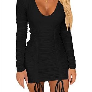 Long-sleeved Ruched Drawstring Mini Club Dress